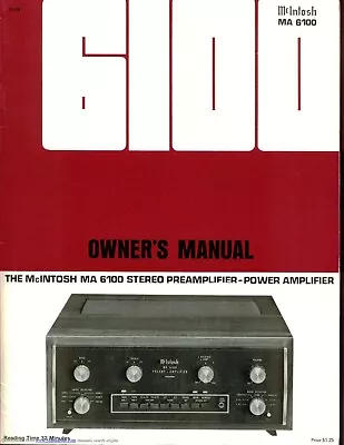 Bedienungsanleitung-Owner's Manual For McIntosh Ma 6100 • $13.62