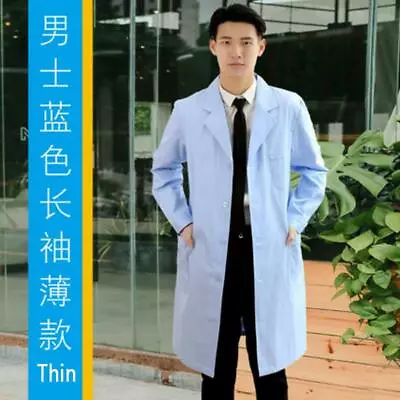 Men Doctor Nurse Jacket Medical Lab Coat Uniform Blue Long Sleeve Work Clothes • $21.20