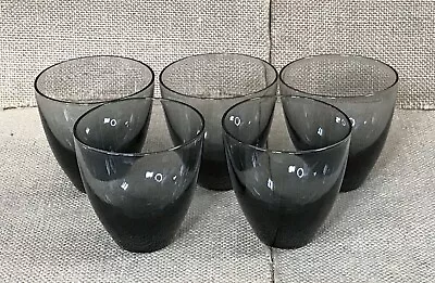 3 Inch Smoky Gray Black Glass Whiskey Cocktail Set Of 5 Mid Century Modern • $35