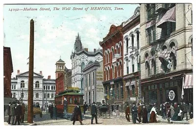 MEMPHIS TN/TENNESSEE Postcard MADISON STREET/AVE To NATIONAL BANK FLINT MI 1908 • $10.49