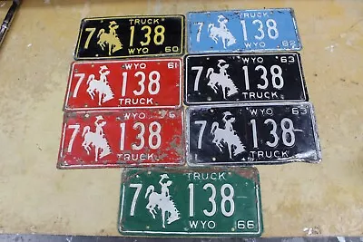 $64.95 • Buy Wyoming License Plate Lot 7 Plates Matching Numbers 1960 1961 1962 1963 1966