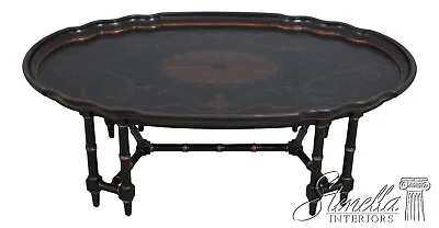 60958EC: Neoclassical Paint Decorated Coffee Table W. Bamboo Form • $1095