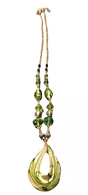 Handmade Murano Italian Glass Green Swirl Teardrop Pendant Beaded Chain Necklace • $16.99