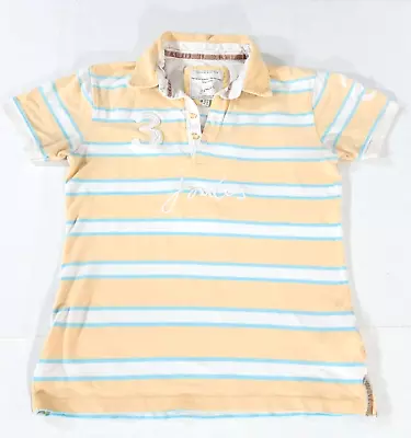 Joules Beaufort Beach Striped #3 Polo Shirt Women Size 8 Yellow Blue White • $11.98