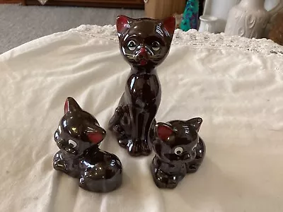 Vintage Kitsch Cat Family Red Ware Brown Glaze X3 • $35