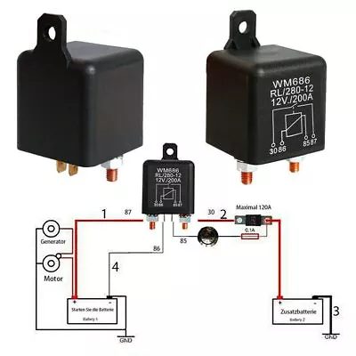 12V 200A Universal Battery Switch Relay Start 4 Pin Dual Battery Isolator Relay • $11.99