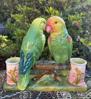 JEROME MASSIER.FIPS Majolica Parrots Figural Double Vase Vallauris France • $5499