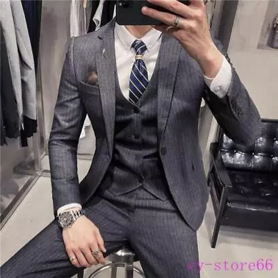 3PCS Suits Men's Slim Blazer Vest Pants One Button Striped Dress Banquet Tuxedo • $159.99