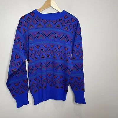 90s Vintage Meister Wool Acrylic Multicolor Sweater Bright Color VTG S Small • $22.45