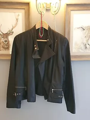 Ladies Biker Jacket Leather - Marks And Spencer - Size 12 - Real Leather - Black • £50