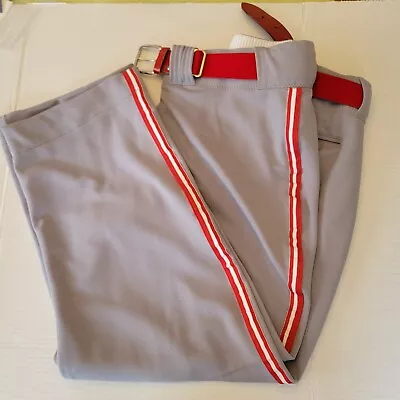 Majestic BASEBALL PANTS Size 2xl Pant Length 27  Waist To Crotch 15  Gray& Red  • $14.99