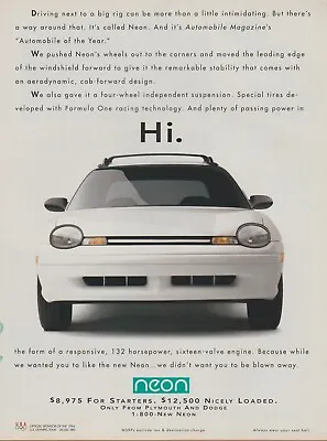 1994 Dodge Neon - Plymouth Chrysler -  Driving Next To Big Rig  - Print Ad Photo • $9.79