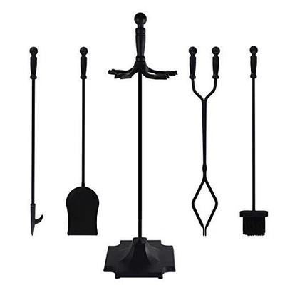$55.38 • Buy 5 Pcs Fireplace Tools Set Wrought Iron Fire Place Accessories Tools Holder With 
