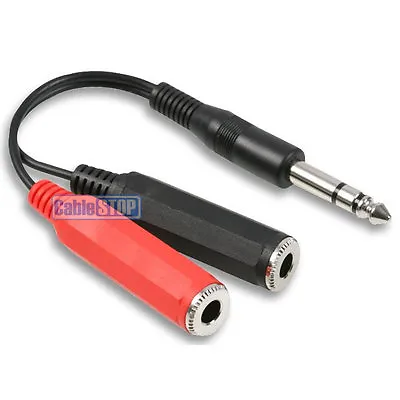 SHORT 6.35mm STEREO 1/4  Jack To 2 MONO Sockets SPLITTER Lead 15cm • £4.75