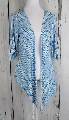 Liz Lange Womens Open Front Cardigan Topper Draped Shrug Top Blue White Stripe S • $14.35