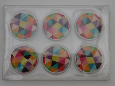 Magnetic Memo Paper Note Holder Fridge Magnets. Bright Triangles Round. Set Of 6 • £3.99