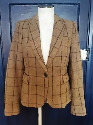 ZARA Basic 100% Wool Brown Tweed Elbow Patch Hacking Blazer Jacket Medium Womens • £39.99