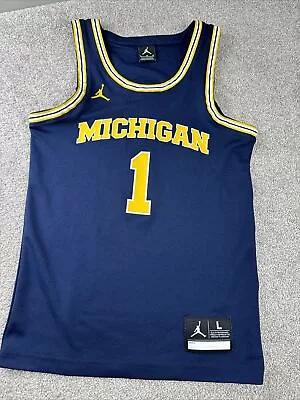 Michigan Wolverines Jordan Basketball Jersey Youth LARGE Blue #1 • $18