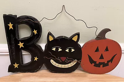 Halloween Wood Boo Sign Home Decor Wooden Cutout Boo Cat Jack O Lantern Large • $12.99