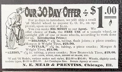 1898 N.E.MEAD&PRENTISS Bicycle Wheels Vtg Print Ad~RoanokePutnamAlbion Models • $12.95