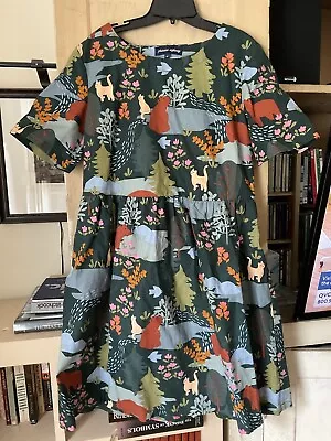 Modcloth Princess Highway Cat Bear Green Woodland Dress Size 10 New W Tags • $27