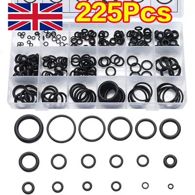 225pc Assorted O RING SET Black Rubber Seals Sink Tap Washers Plumbing Air Gas F • £5.38