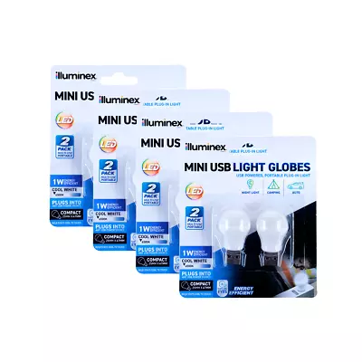 Illuminex 8PCE Mini USB Light Globes 1W 5V Cool White 47 X 25mm • $22.95