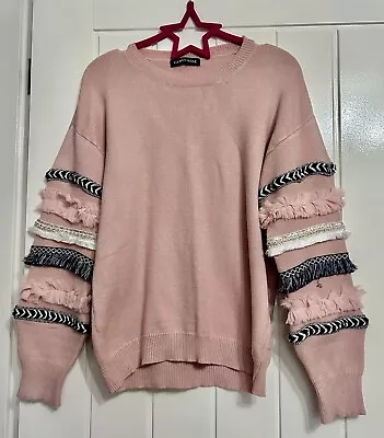 CAMEO ROSE - Ladies Pink Jumper With Sleeve Detail - Size  S/M - VGC • £0.99