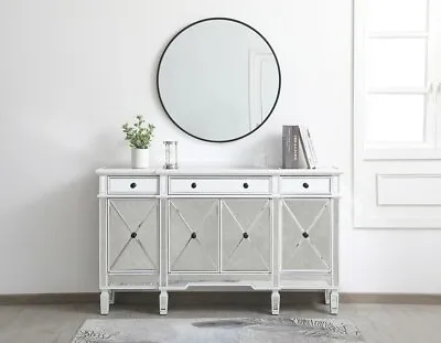 Antique White Mirrored Credenza Buffet Sideboard 4 Doors 3 Drawers 60  Cabinet • $1599.25
