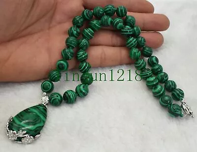 Beautiful! 10mm Green Malachite Gemstone Beads Pendants Necklace 18'' • $6.50