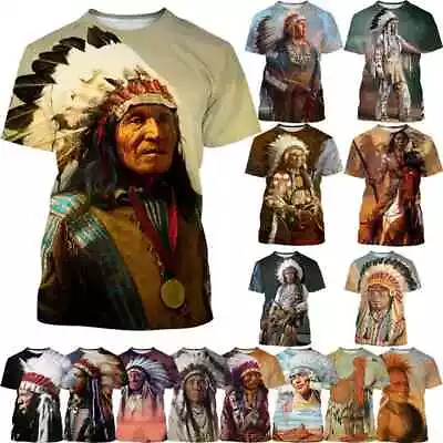 Native American Indian Chief Art 3D Print Tees Men's Women Short Sleeve T-Shirt • $20.98