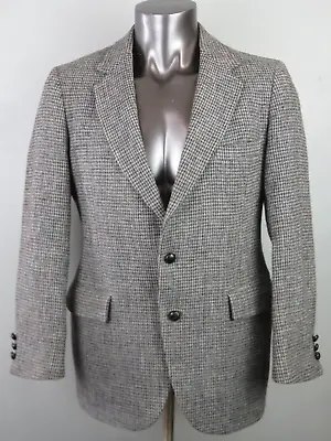 Mens Harris Tweed Gray 2 Leather Button Blazer Jacket Scottish Wool Size 42R • $22.49