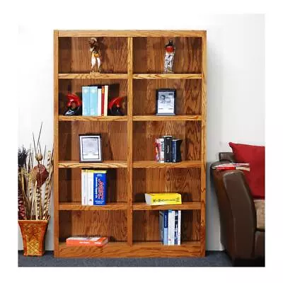 Concepts In Wood Double Wide Bookcase 10 Shelves Dry Oak Finish • $389.68