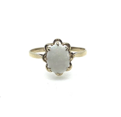 £99 • Buy Gold Opal Ring 9ct Yellow Gold Opal Solitaire Ring Vintage White Opal Ring Gift