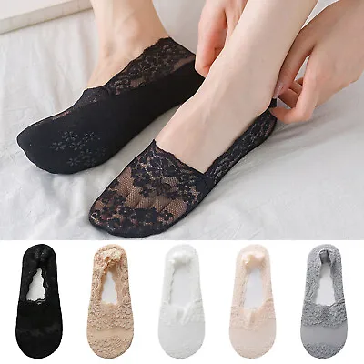 Anti-slip Women Ladies Footsies Skin Shoe Liners Invisible Thin Lace Socks Sheer • £1.19