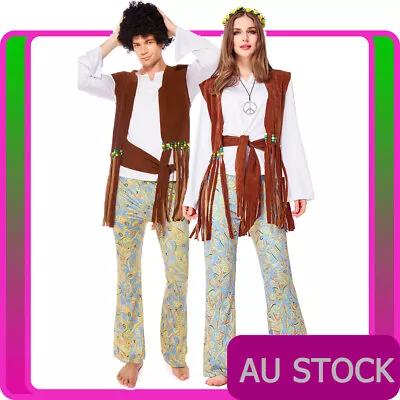 Ladies Mens 60s 70s Retro Hippie Hippy Go Go Girl Disco Costume Fancy Dress • $44.64