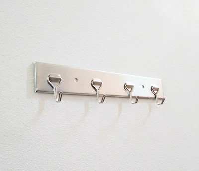 £4.99 • Buy Key Hook Wall Rack Holder Chrome Hanger NO NAILS STRONG ADHESIVE 4 Hooks 