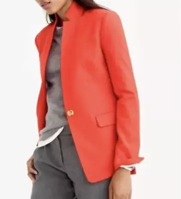 J Crew Regent Womens Wool Coral Red Long Sleeve Button Lined Blazer Jacket Sz 4 • $26.99