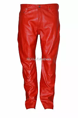 Men's Party Wear Genuine Real Sheepskin Leather Pants Red Hand Made Soft Trouser • $126.65