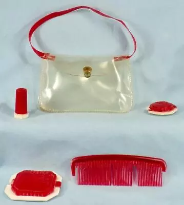 Child's Purse Clear Plastic 2 Compacts Comb Lipstick Case Red White 1950s As Is • $27.99