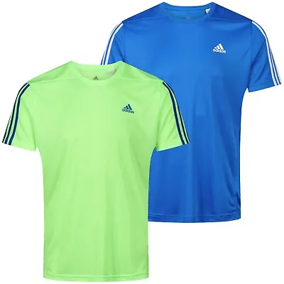 Mens Adidas AeroReady 3 Stripe Short Sleeve Running Breathable Gym Sports Top • £9.99