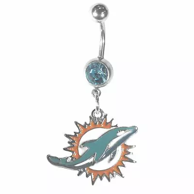 Miami Dolphins Navel Belly Ring With Team Logo Dangle Charm NFL Football • $10.99