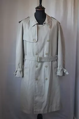 Vintage 70's Swallow Beige Long Trench Rain Coat Size Large Check Lining • $31.07