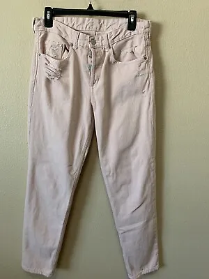 H&M &Denim Distressed Button Fly Boyfriend Low Waist Pink Jeans Women’s Size 27 • $20