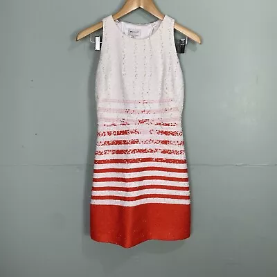 Milly Striped Tweed White Orange Sleeveless Mini Dress Cocktail Sz 4 • $55.20