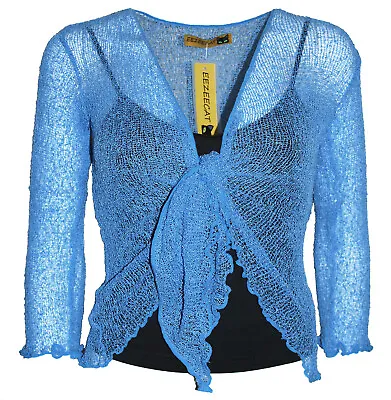 £11.75 • Buy Ladies One Size Knit Tie Front Bolero Crochet Net Shrug Bali Top Cardigan 8-14