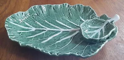 Bordallo Pinheiro Portugal Green Cabbage Leaf Chip & Dip Serving Bowl Majolica • £20
