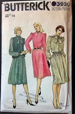 Vintage Sewing Pattern Butterick 3930 70s Evening Dress Neck Tie Cut Size 14 • £2.50