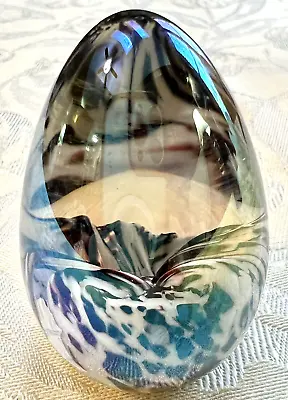 MSH Mt St Helens Iridescent Art Glass Paperweight Egg Shape 2.5  Signed MSH 87 • $22.99