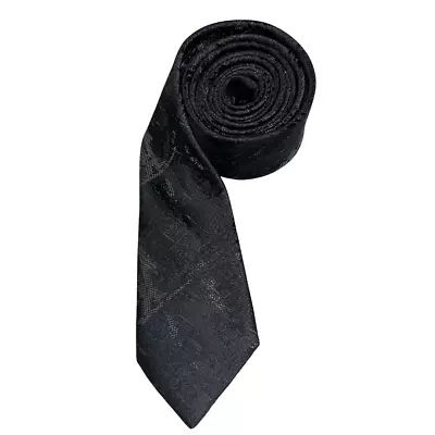 Mens Tie Skinny Slim Black Gray Abstract Retro Pattern 53 Inch X 2 Inch Vintage • $17.75